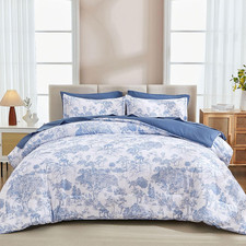 Blue Comforter Set Queen, 7 Pieces Bed in a Bag Queen Size Botanical Comforters