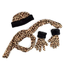 Fleece Winter Accessory Set –  Zebra, Leopard, Camo, Jaguar – Scarf Hat Gloves