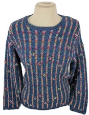 Susan Bristol 1999 S Artsy Hand Knit Sweater Colorful Striped cottage VINTAGE 