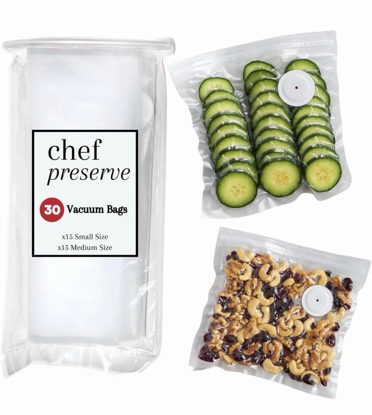 Chef Preserve Reusable Vacuum-Sealed Food Bags – 30pcs