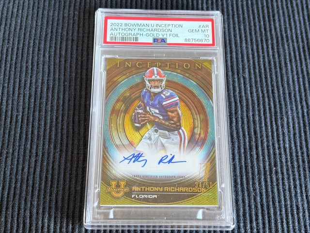 2022 Bowman Inception Anthony Richardson Gold Foil Auto #34/50 PSA 10 Gem Mint