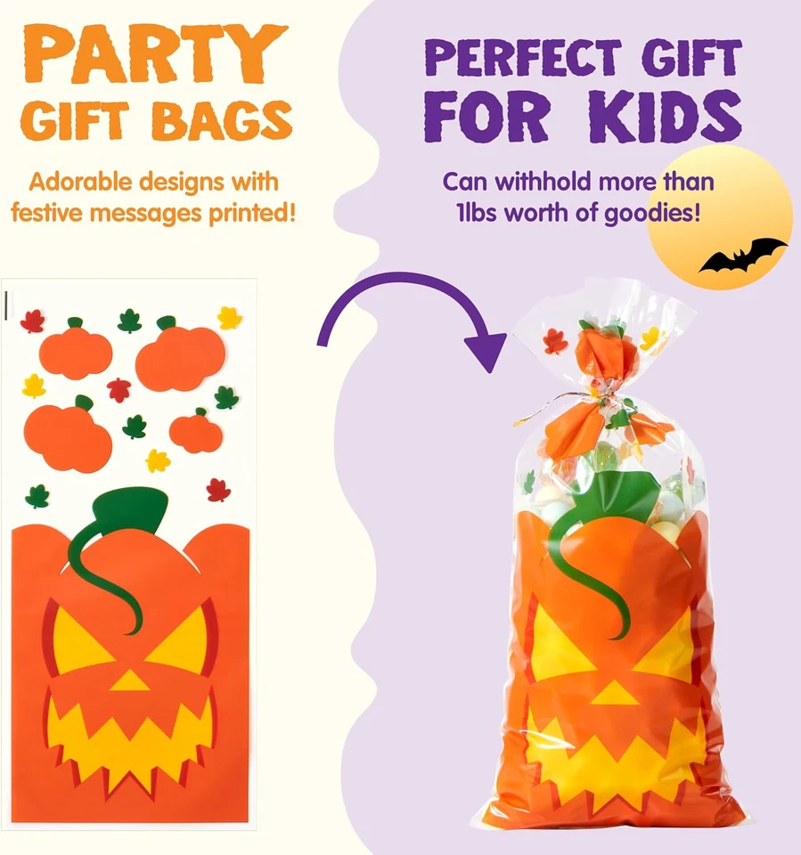108 Pcs Halloween Cellophane Bags for Sweet Candy Treat, Goodie Gift Bags Bulk w - Image 4 of 4
