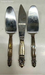 Georg Jensen Acorn Sterling Handled Knife & Dessert Servers 3 PCS 346 Grams