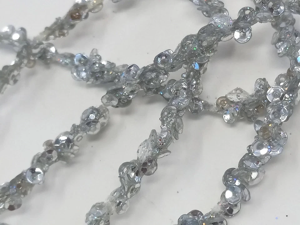 Vtg Silver Sequined Beaded Garland Lot Of 15 Strands Christmas Decoration - Image 3 of 4