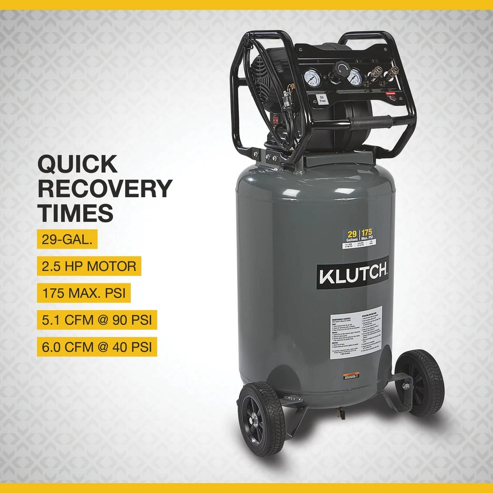 Compresor de aire Klutch 29 galones, 2,5 HP, 120 voltios, 175 PSI Foto 3 de 4