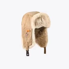 Leather Ushanka Trapper Hat - Faux Fur Lined Russian Style Ski Warm Winter Cap.