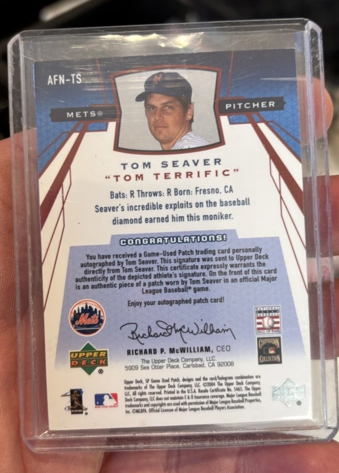 Tom Seaver 2004 Famous Nicknames SP Auto Patch Game Used Card  #1/50 Rare. - Image 3 of 3