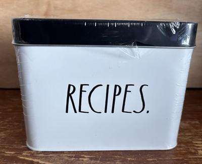 #ad Rae Dunn Tin Container Boutique Recipes Box with 24 Cards amp; 9 Tabbed Dividers $32.82