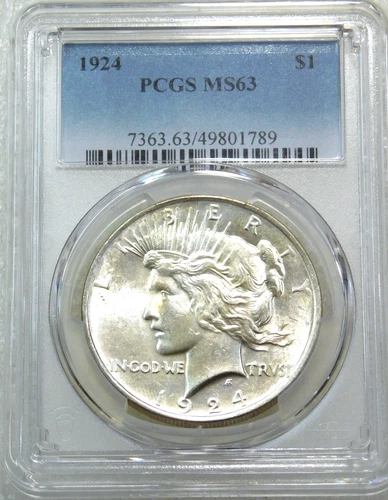 1924 Peace Silver Dollar PCGS MS63 Frosty White Just Graded New Holder #A252G