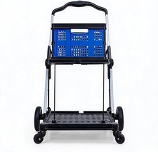 2-Tier Collapsible Utility Cart, 198 lb Capacity, Removable Crates