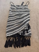 NEW Fashion Nova Bali Miami Crochet Mini Dress Size L Black White Tassels Boho