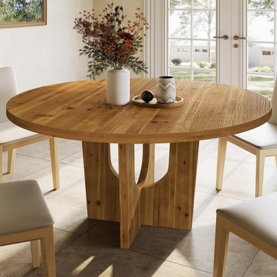 Solid Wood Round Dining Table 47.2 Inch Farmhouse for 4-6 People Brown