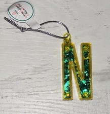 Wondershop Monogram Letter  N  Christmas Ornament - Yellow/Green/Glitter - NEW