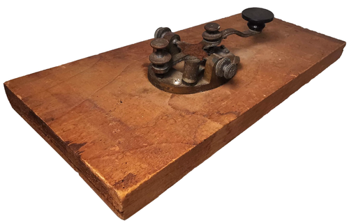 J. H. BUNNELL AMERICAN ANTIQUE SIGNED BRASS STRAIGHT TELEGRAPH KEY, WOODEN BASE - Picture 6 of 17