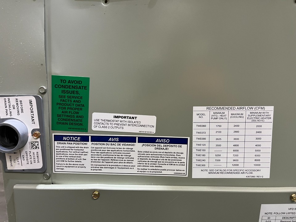 Twe120 Trane / TWE12043AAAP01H / 208-230V / PH 3 / 10 Tons / Air Handler | eBay