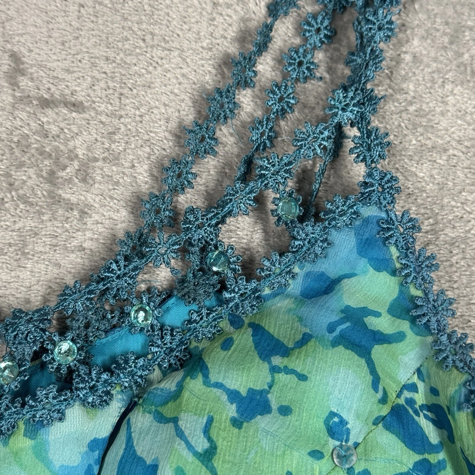 UNDERCOVER Abito M donna 4 fiori blu verde floreale colorato boho fata contadina Y2K