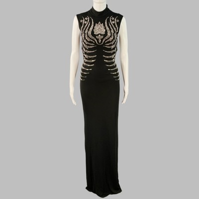 JOHN RICHMOND Größe 4 Schwarz Silber Viskose Nieten Hoher Kragen Abendkleid