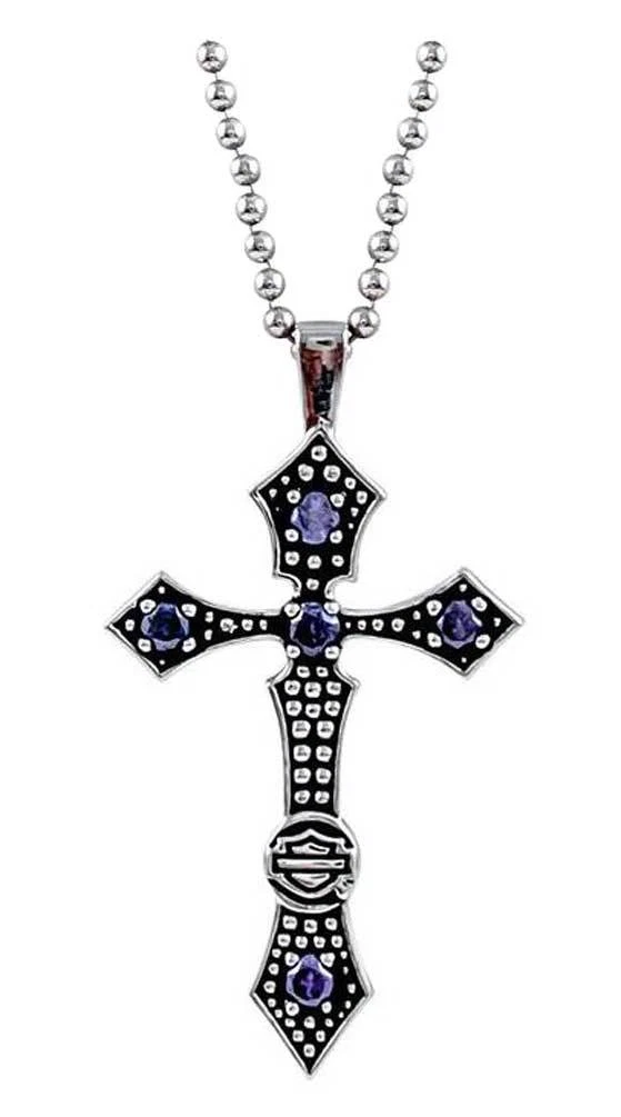 Harley Davidson Women s Beaded Cross Necklace w Purple Stones