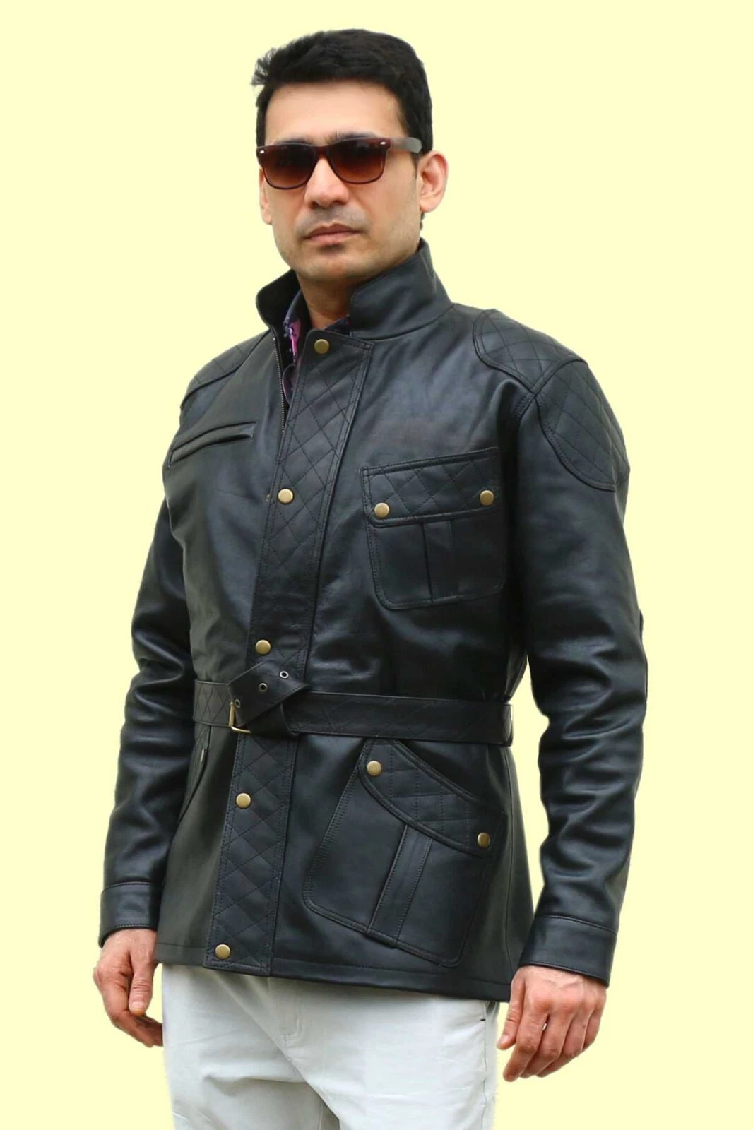 Panther Hunter Jet Black Genuine Cowhide Leather Bikers Hunting Benjamin Jacket