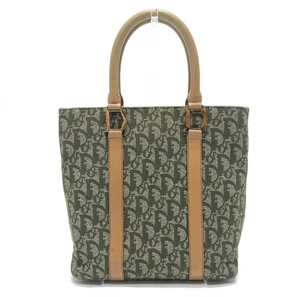 DIOR Trotter Logo DHardware Hand Bag Tote Bag Canvas Leather Green