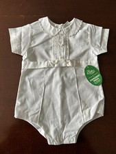 Vintage w tags 1970s baby boys 6-9 month White Baptism Christening outfit Romper