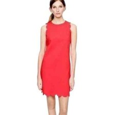 J. Crew Basketweave Sleeveless Scallop Edge Dress Coral Size 12 Knee Length NWT