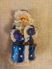 Blue Santa Claus Christmas Hinged Lid Trinket Box Candy Cane & Naughty/Nice List