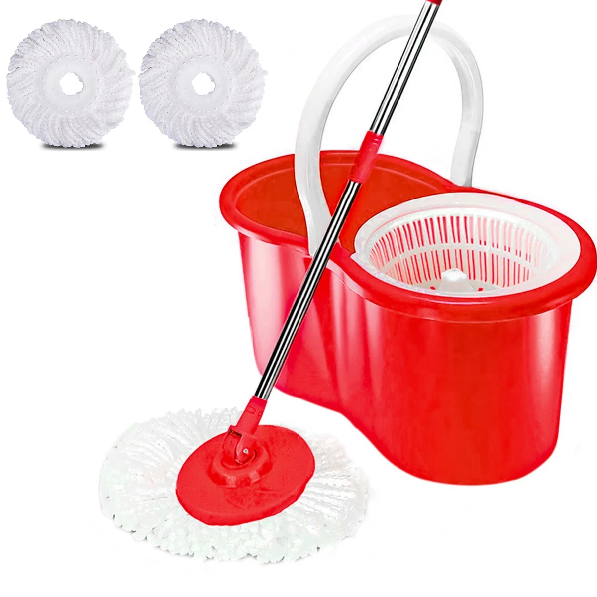 360° FLOOR MAGIC SPIN MOP BUCKET SET MICROFIBER ROTATING DRY HEADS WITH 2  HEADS