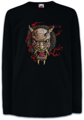 Oni Mask I Kinder Langarm T-Shirt Samurai Japan Japanische Theater Maske Tengu