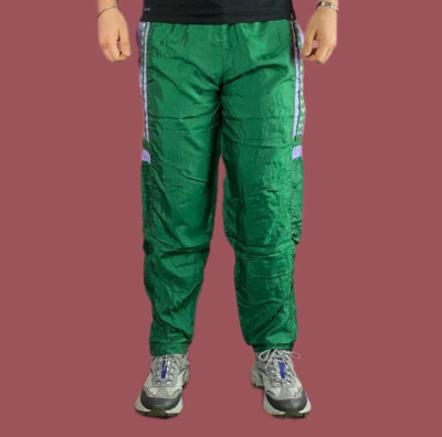 90s Arena Vintage Men's Track Pants - L Green Nylon Side Tape Logo Sport Pants