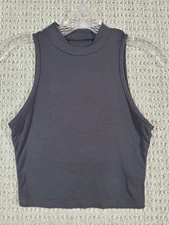 Shein Womens Black Stretch Crop Top Sz Small Mock Neck