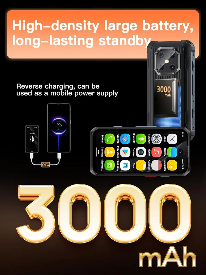 Mini-Smartphone, Android 12, Telefono Robusto Impermeabile IP68, 6 GB Di RAM + 1 - Immagine 2 di 4