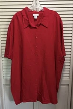 Avenue Red Button Up Collar Short Sleeve Shirt Size 26/28 Linen
