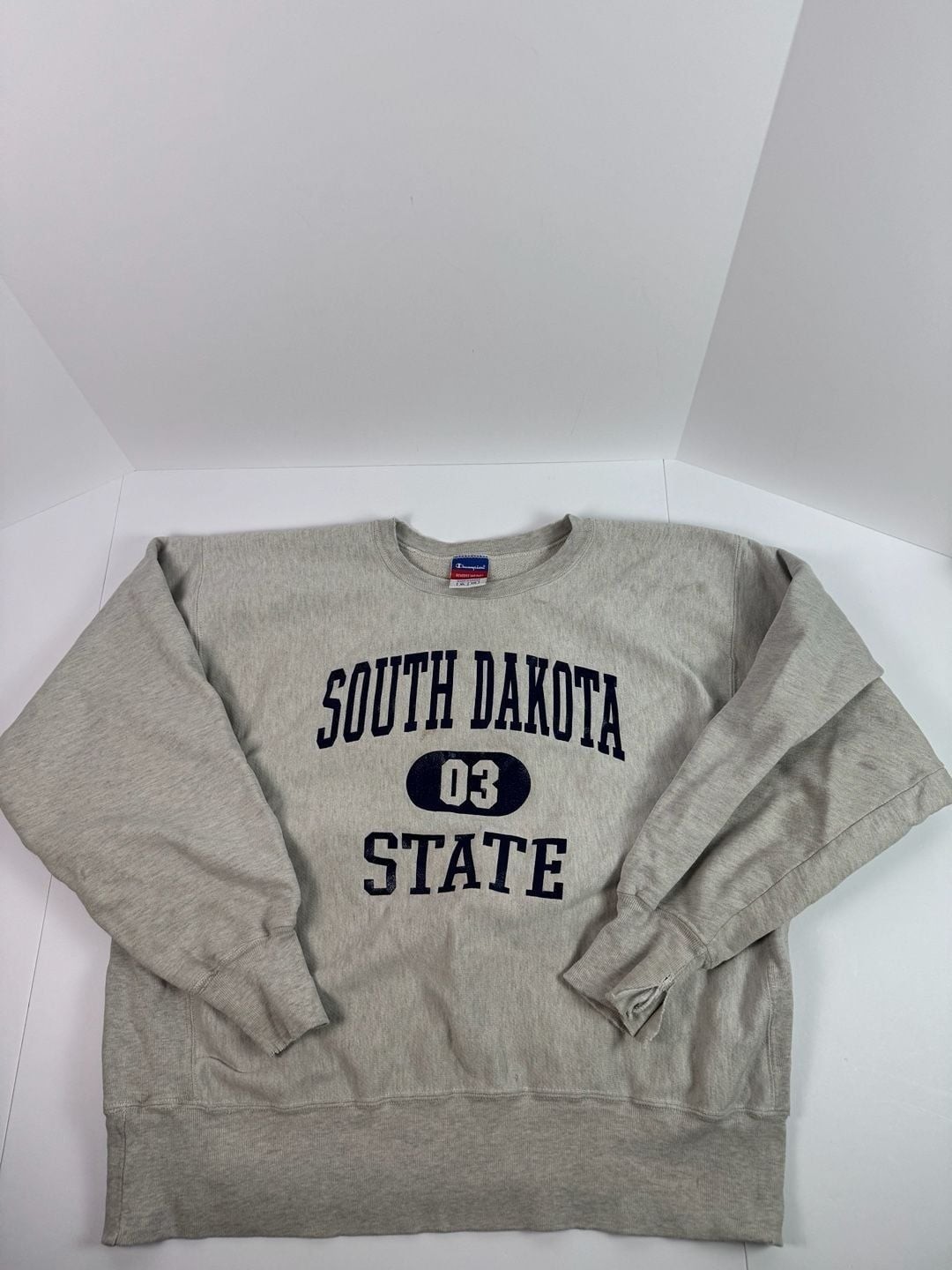 Vintage Champion Reverse Weave South Dakota State Sweatshirt Gray XL Distressed