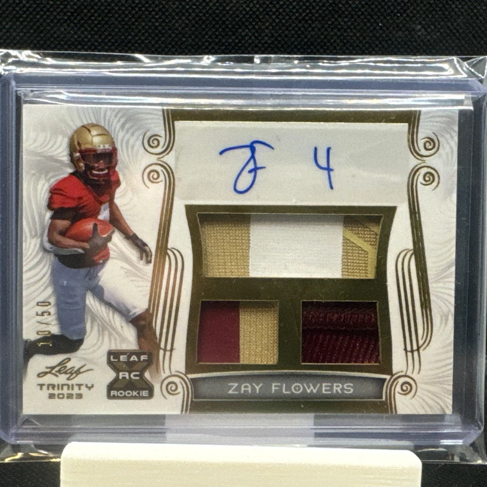ZAY FLOWERS 2023 Trinity RARE ROOKIE Triple PATCH AUTO 10/50 - Image 2 of 4