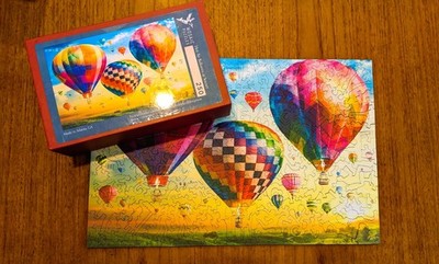 Mosaic WOOD Puzzle COMPLETE 250 Pcs Hot Air Balloons 38 Whimsy's Rainbow Sunset