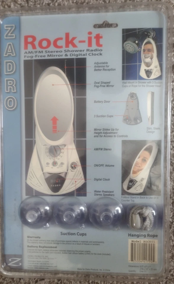 ZADRO Rock-It,  AM/FM STERE Shower Clock/Radio, Fog-Free Mirror, Water Resistant - Image 2 of 2