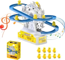 Small Duck Climbing Stairs Toy,Electric Happy Duck Ferris Wheel Track Slide with