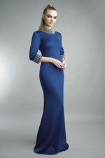 Crystal-Trimmed Three-Quarter Sleeve Gown