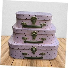  - Set of 3 Paperboard Suitcases -Decorative Storage Pack of 1 Pink & Gold