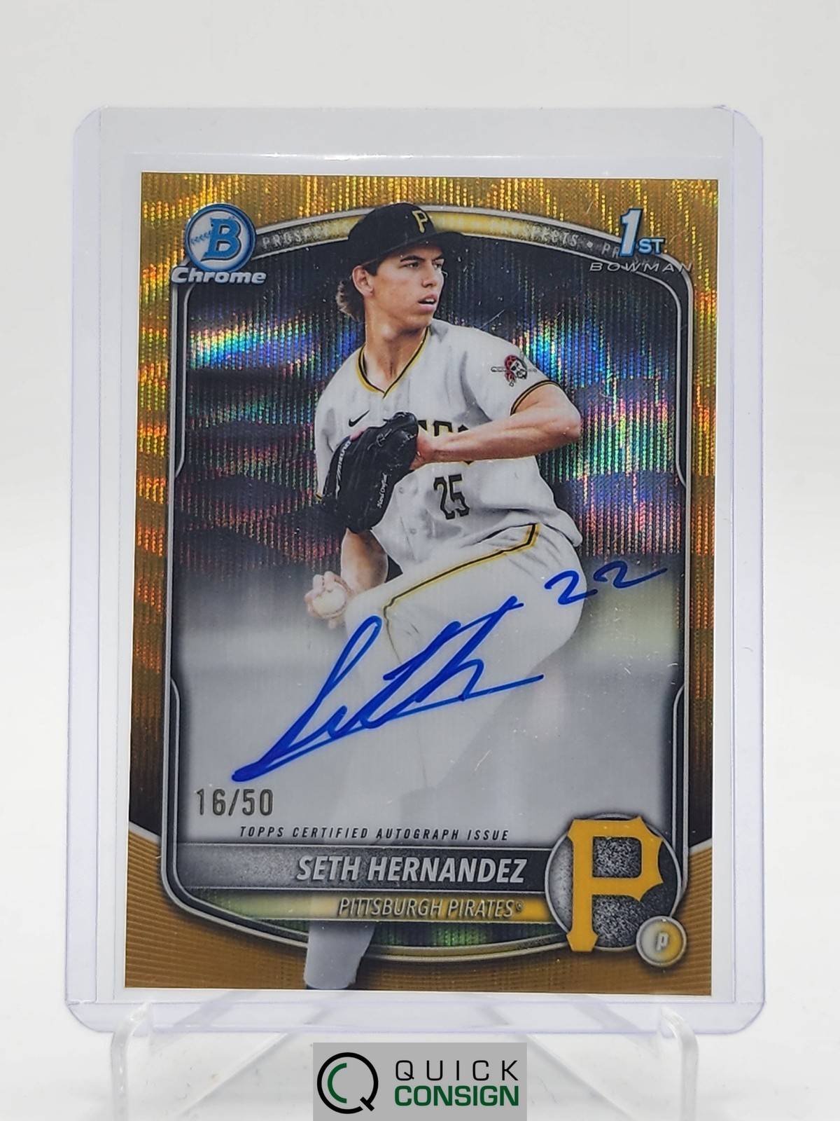 SETH HERNANDEZ 2025 BOWMAN DRAFT CHROME 1ST AUTO GOLD WAVE REFRACTOR /50 Q0895