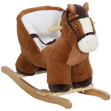 AIYAPLAY Kids Rocking Horse w/ Sound, Safety Belt, Brown