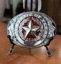 State of Texas Belt Buckle Radiant Red Blue Layer Vintage Unbranded