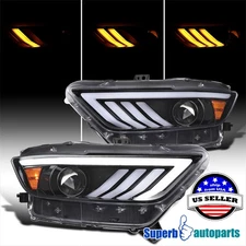For 2015-2022 Mustang HID/Xenon Shiny Black Projector Headlights Sequential LED