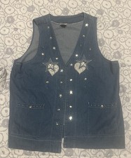 Vintage 90s Embellished Aztec Style Womens Western Denim Vest XL BY Cactus Cali