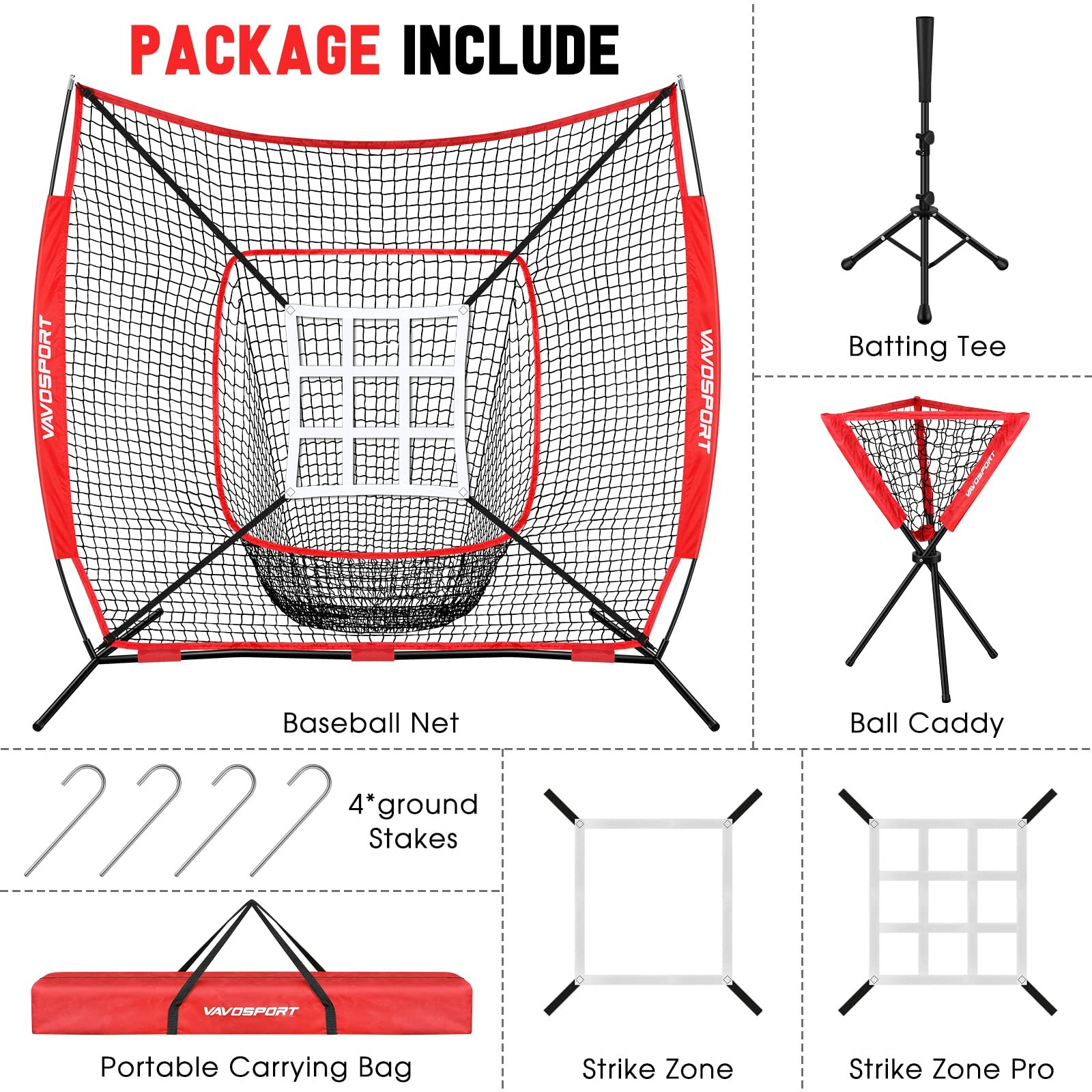 7x7' Baseball Net Set - Portable Softball & Baseball Net for Batting and Pitc...