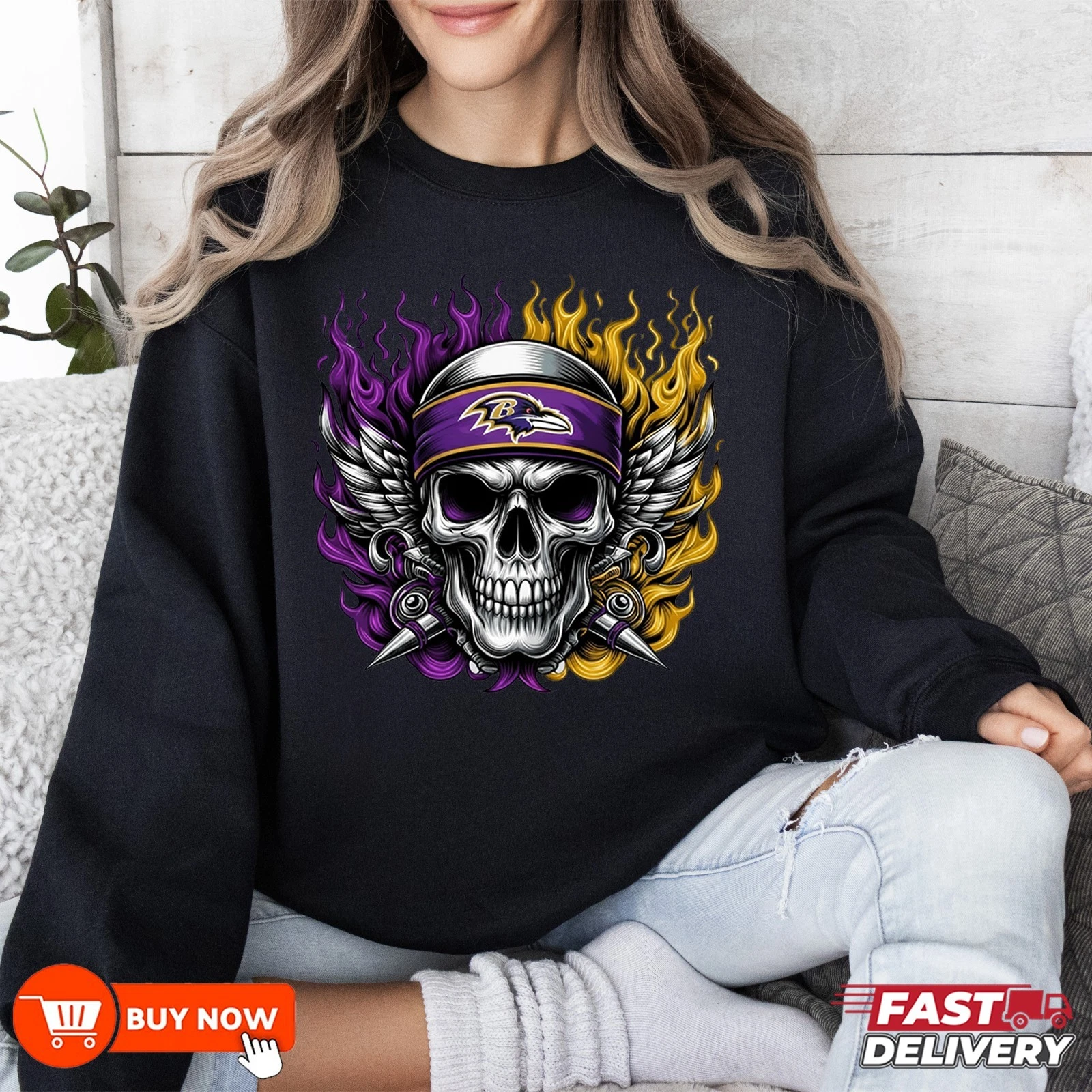 Baltimore Ravens Skull Cheers Football Sweatshirt