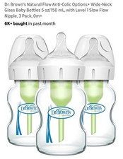 Dr Browns 3 Pk. Natural Flow Anti-colic Options Wide Neck 5 Oz. Glass-NEWORGBX