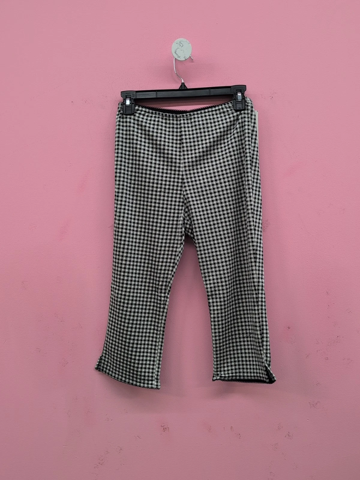 Cider Check Pattern Straight Leg Elastic Waist Women's Trouser Small Black