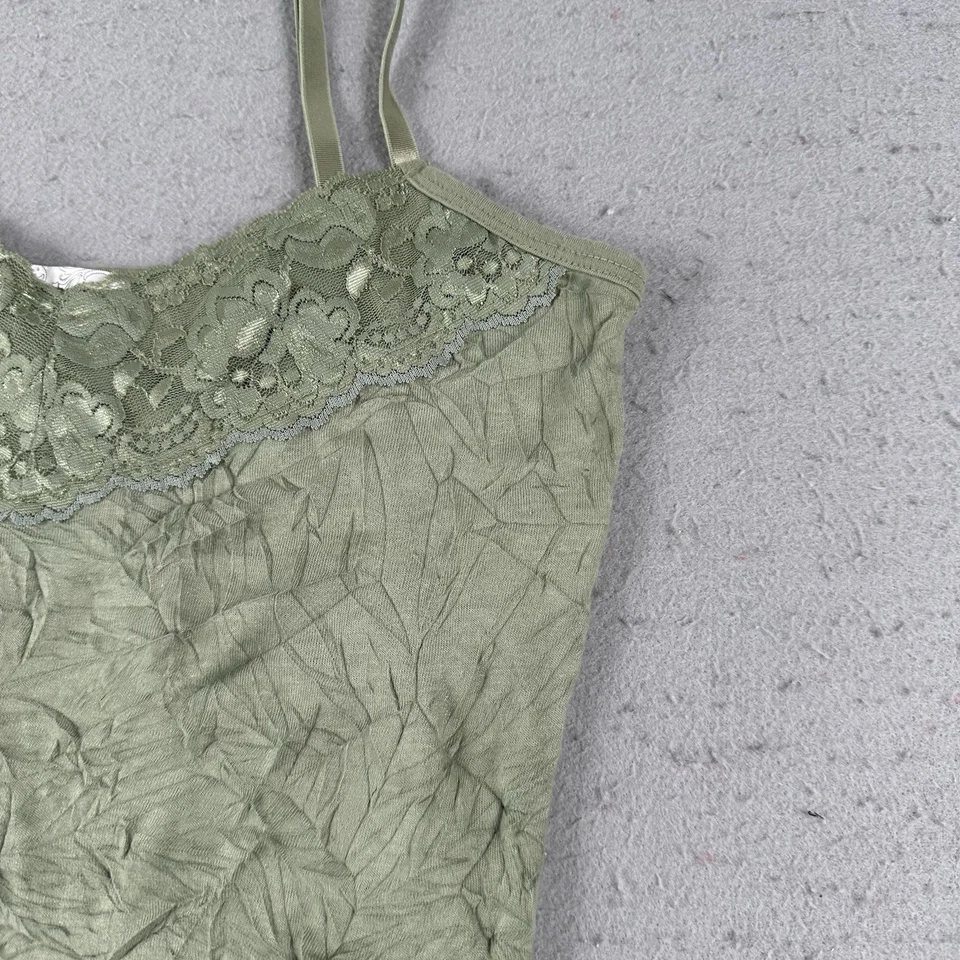 Vintage Y2K Dressbarn Lace Crinkle Cami Tank Top Small Green Earth Fairy Garden - Image 3 of 4